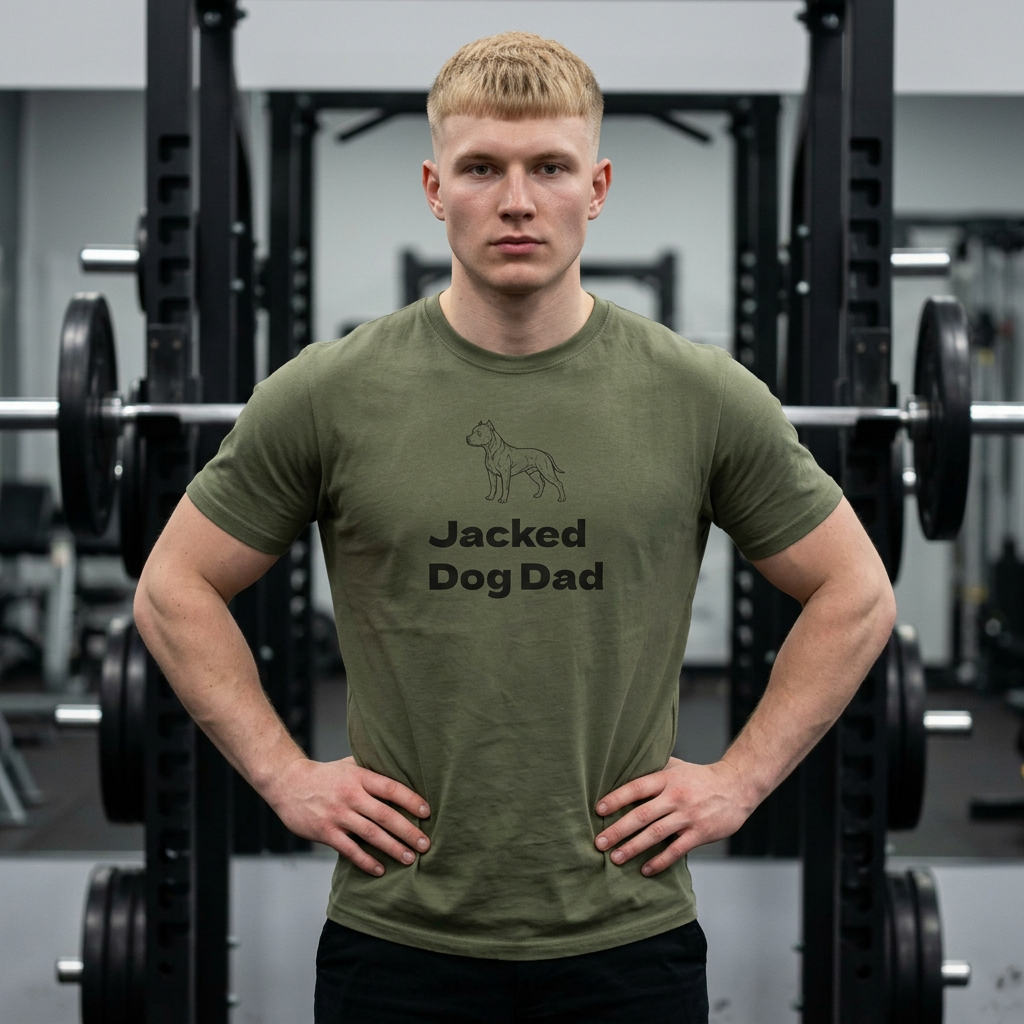 Jacked Dog Dad T‑Shirt – Funny Pitbull Dad Shirt for Gym Lovers | Muscular Dog Graphic Tee